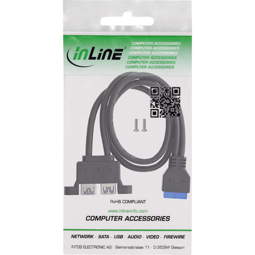 InLine® USB 3.2 Gen.1 Kabel, Mainboard intern zu 2x USB-A Buchse, 0,45m