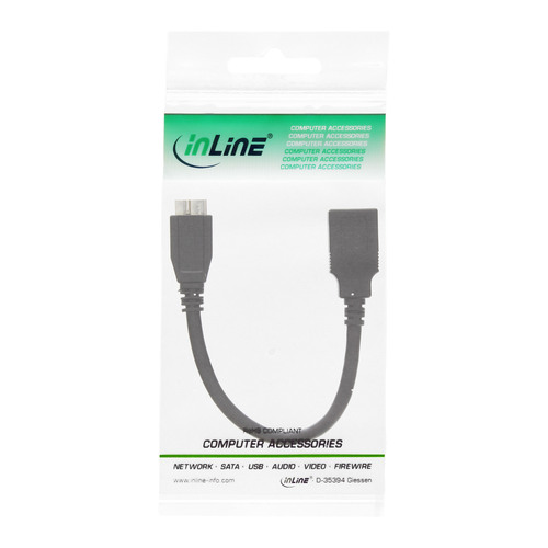 InLine® USB 3.2 Gen.1 OTG Adapterkabel, Micro-B Stecker an USB A Buchse, 0,15m