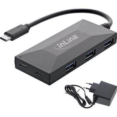 InLine USB 3.2 Gen 1 OTG Hub, USB Typ-C zu 3 Port Typ-A und 2 Port Typ-C, mit 3A Netzteil, schwarz InLine USB 3.2 Gen 1 OTG Hub, USB Typ-C zu 3 Port Typ-A und 2 Port Typ-C, mit 3A Netzteil, schwarz