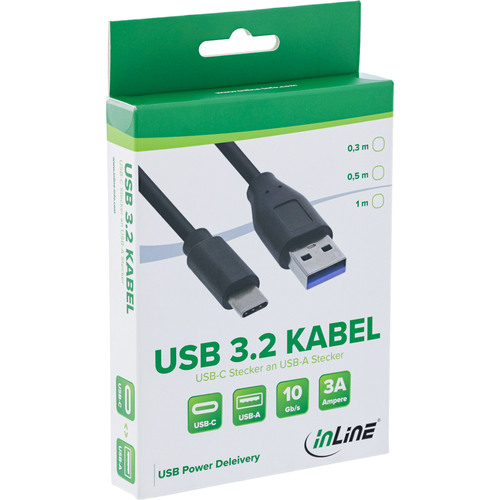 InLine® USB 3.2 Gen.1x2 Kabel, USB-C Stecker an A Stecker, schwarz, 0,5m
