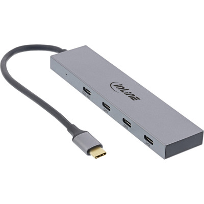 InLine USB 3.2 Gen.2 Hub (10Gb/s), USB Typ-C zu 4 Port Typ-C (1 Port power through bis 100W), OTG, Aluminiumgehäuse, grau, ohne Netzteil