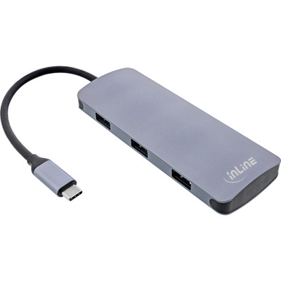 InLine® USB 3.2 Gen.2 Hub, 4x USB-C + 3x USB-A, PD 100W, Aluminium, grau (Produktbild 1)