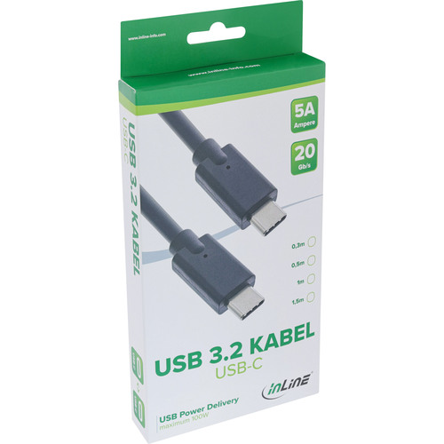 InLine® USB 3.2 Gen.2x2 Kabel, USB-C Stecker/Stecker, schwarz, 0,5m