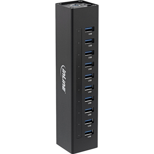 InLine® USB 3.2 Hub, 10 Port, Aluminiumgehäuse, schwarz, mit 4 A Netzteil