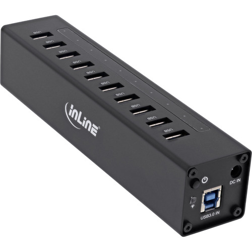 InLine® USB 3.2 Hub, 10 Port, Aluminiumgehäuse, schwarz, mit 4 A Netzteil