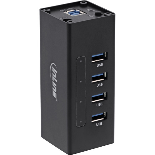 InLine® USB 3.2 Hub, 4 Port, Aluminiumgehäuse, schwarz, mit 2,5 A Netzteil