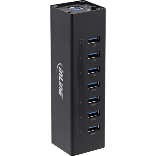 InLine® USB 3.2 Hub, 7 Port, Aluminiumgehäuse, schwarz, mit 2,5 A Netzteil