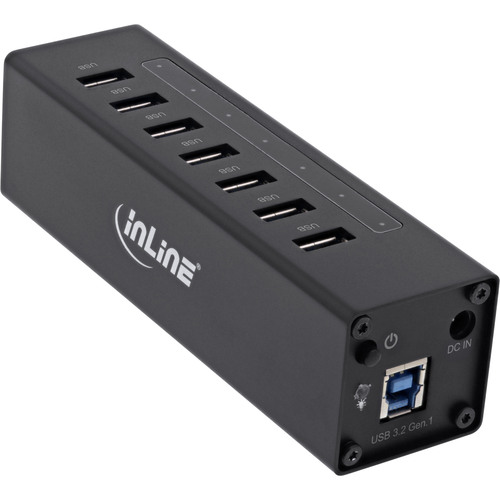 InLine® USB 3.2 Hub, 7 Port, Aluminiumgehäuse, schwarz, mit 2,5 A Netzteil