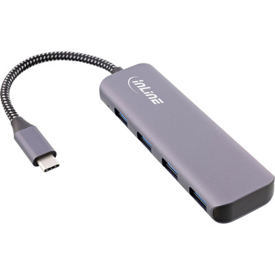 InLine® USB 3.2 Hub, USB-C zu 4x USB A 10Gb/s, Metallgehäuse, grau