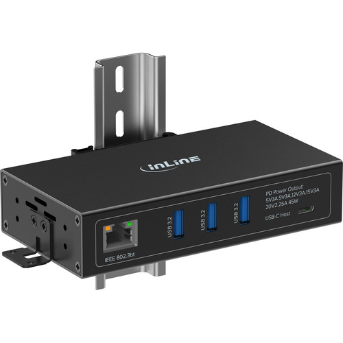 InLine® USB 3.2 Industrie-Hub, 4-Port USB PoE, 3x USB-A, 1x USB-C