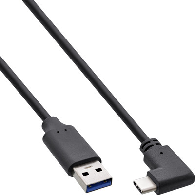 InLine USB 3.2 Kabel, USB-C Stecker gewinkelt an A Stecker, schwarz, 0,3m