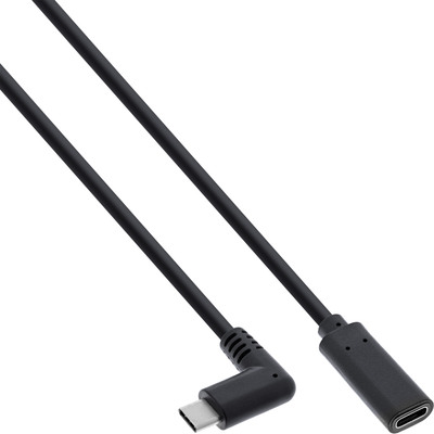 InLine USB 3.2 Kabel, USB-C Verlängerung, Stecker gewinkelt auf Buchse, schwarz, 0,5m