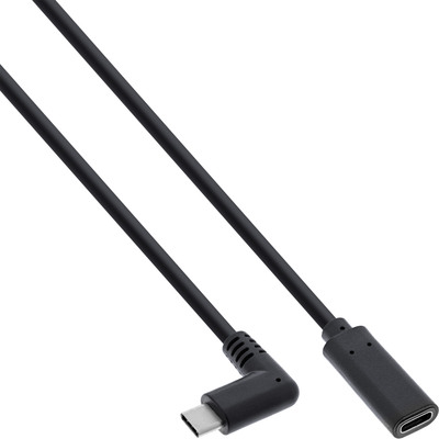 InLine® USB 3.2 Kabel, USB-C Verlängerung, Stecker gewinkelt auf Buchse, schwarz, 0,5m (Produktbild 1)