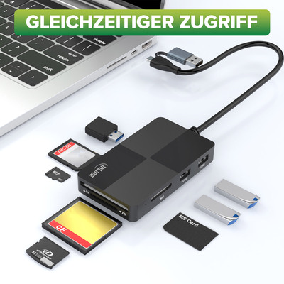 InLine® USB 3.2 Multi Cardreader Hub, SD/TF/MS/XD/CF, 3-Port USB-A, Dual