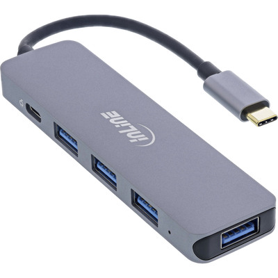 InLine® USB 3.2 USB-C Multi Hub (4x USB-A 5Gb/s + USB-C (Data/PD 87W), OTG, Aluminiumgehäuse (Produktbild 1)