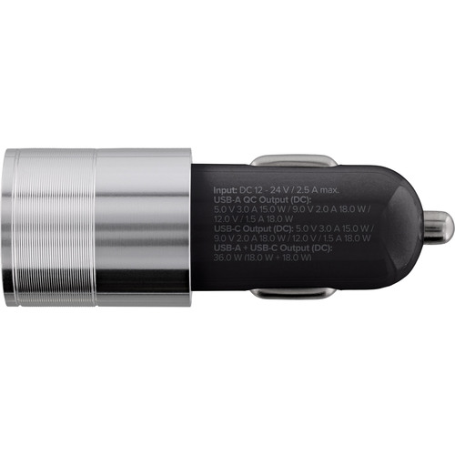 InLine® USB 36W KFZ Ladegerät QC 3.0, USB-A + USB-C, PD 3.0, 12/24V DC, schwarz