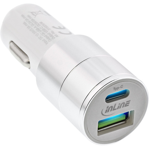 InLine® USB 36W KFZ Ladegerät QC 3.0, USB-A + USB-C, PD 3.0, 12/24V DC, weiß