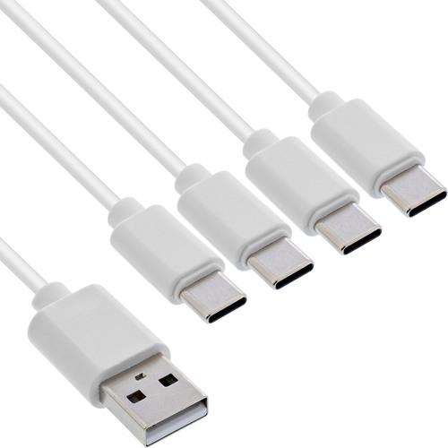 InLine® USB 4in1 Y-Ladekabel, 1x USB-A Stecker an 4x USB-C Stecker, weiß, 0,5m