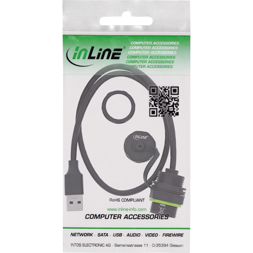 InLine® USB-A-Kabelkupplung, IP68, geschirmt, Buchse zu Stecker, 50cm