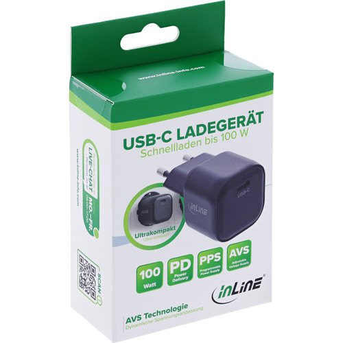 InLine® USB-C GaN Netzteil, PD, PPS, AVS, 100 W, schwarz