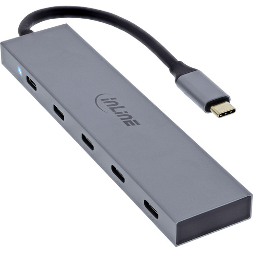 InLine® USB-C Hub, 4x USB-C + Power Delivery 100 W, USB 3.2 Gen.2, grau