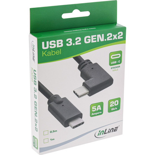 InLine® USB-C Kabel gewinkelt, USB 3.2 Gen.2x2, 20Gb/s, 100W, schwarz, 1m