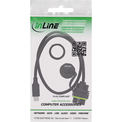 InLine® USB-C-Kabelkupplung, IP68, geschirmt, Buchse zu Stecker, 50cm