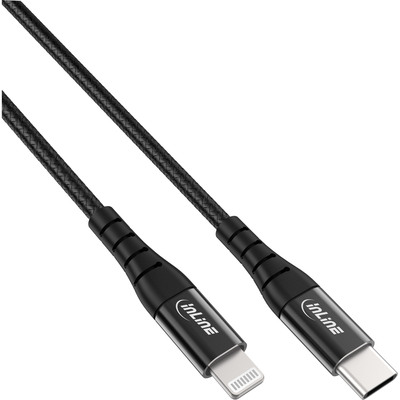 InLine® USB-C Lightning Kabel, für iPad, iPhone, iPod, schwarz/Alu, 1m MFi (Produktbild 1)