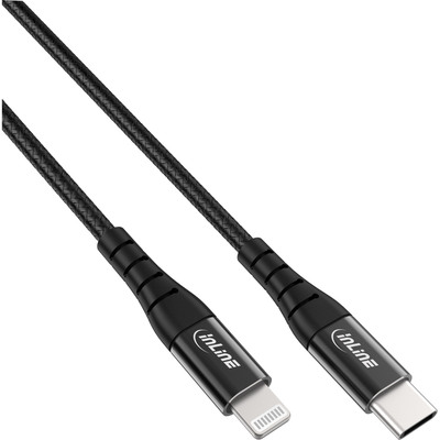 InLine USB-C Lightning Kabel, fr iPad, iPhone, iPod, schwarz/Alu, 1m MFi-zertifiziert