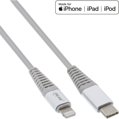 InLine USB-C Lightning Kabel, für iPad, iPhone, iPod, silber/Alu, 1m MFi-zertifiziert (Produktbild 1)