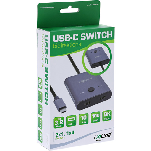 InLine® USB-C Switch, bidirektionaler Umschalter, 8K, 10Gb/s, 100W