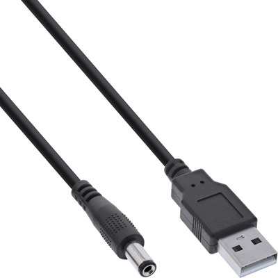 InLine USB DC Stromadapterkabel, USB A Stecker zu DC 5,5x2,10mm Hohlstecker, schwarz, 1m