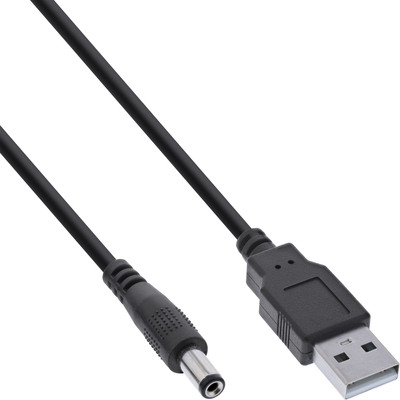 InLine® USB DC Stromadapterkabel, USB A Stecker zu DC 5,5x2,10mm Hohlstecker, schwarz, 1m (Produktbild 1)