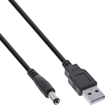 InLine® USB DC Stromadapterkabel, USB A Stecker zu DC 5,5x2,50mm Hohlstecker, schwarz, 1m