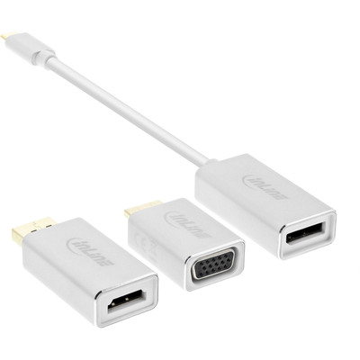 InLine USB Display Konverter Set 6-in-1, USB Typ-C Stecker zu DisplayPort, HDMI, VGA (DP Alt Mode), 4K/60Hz, silber, 0.2m