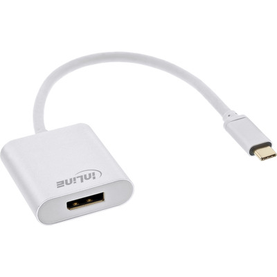 InLine® USB Display Konverter, USB-C Stecker zu DisplayPort Buchse (DP Alt Mode), 4K/60Hz, silber, 0.2m