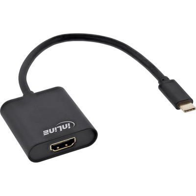 InLine® USB Display Konverter, USB-C Stecker zu HDMI Buchse (DP Alt Mode), 4K/60Hz, schwarz, 0.2m