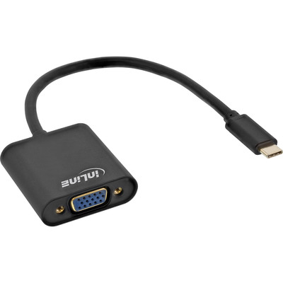 InLine® USB Display Konverter, USB-C Stecker zu VGA Buchse (DP Alt Mode), schwarz, 0.2m