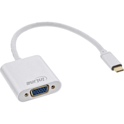 InLine® USB Display Konverter, USB-C Stecker zu VGA Buchse (DP Alt Mode), silber, 0.2m