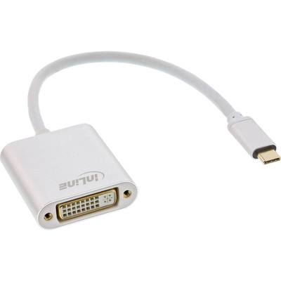 InLine USB Display Konverter, USB Typ-C Stecker zu DVI Buchse (DP Alt Mode), silber, 0.2m