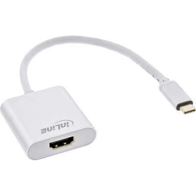 InLine USB Display Konverter, USB Typ-C Stecker zu HDMI Buchse (DP Alt Mode), 4K/60Hz, silber, 0.2m