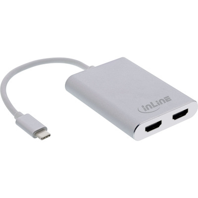InLine USB Dual Display Konverter, USB Typ-C zu 2x HDMI Buchse (DP Alt Mode), 4K, weiß, 0.1m