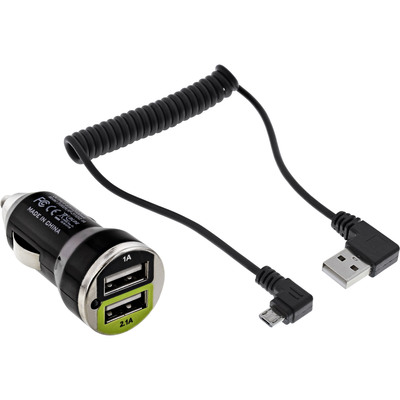 InLine USB DUAL+ KFZ-Ladeset, Stromadapter mit 1m Spiralkabel, 12/24VDC zu 5V DC/2.1A InLine USB DUAL+ KFZ-Ladeset, Stromadapter mit 1m Spiralkabel, 12/24VDC zu 5V DC/2.1A