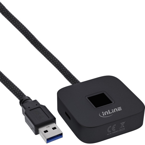 InLine® USB Fingerabdruckscanner mit Hub, Windows Hello kompatibel 1,5m schwarz