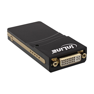 InLine USB Grafikkarte, USB 2.0 zu DVI, mit DVI zu VGA und DVI zu HDMI Adapter, max 2048x1152 InLine USB Grafikkarte, USB 2.0 zu DVI, mit DVI zu VGA und DVI zu HDMI Adapter, max 2048x1152