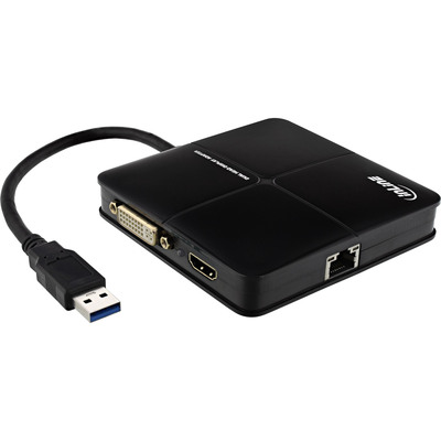 InLine USB Grafikkarte, USB 3.0 zu DVI + HDMI, Dual Head, mit Gigabit Netzwerk, max 2048x1152