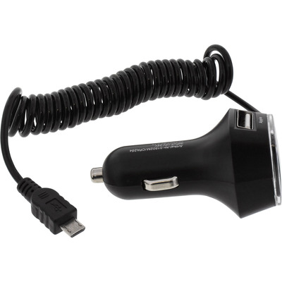 InLine USB KFZ Ladegerät Stromadapter, 12/24VDC zu 5V / 3.1A , 2x USB A + Micro USB 5pin Stecker