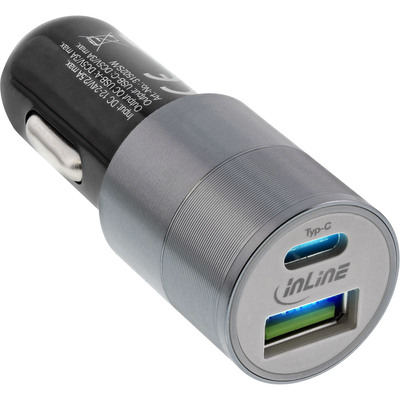 InLine USB KFZ Ladegerät Stromadapter Quick Charge 3.0, 12/24VDC zu 5V DC/3A, USB-A + USB Typ-C, schwarz InLine USB KFZ Ladegerät Stromadapter Quick Charge 3.0, 12/24VDC zu 5V DC/3A, USB-A + USB Typ-C, schwarz