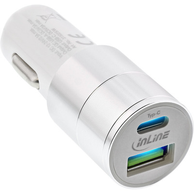InLine USB KFZ Ladegerät Stromadapter Quick Charge 3.0, 12/24VDC zu 5V DC/3A, USB-A + USB Typ-C, weiß InLine USB KFZ Ladegerät Stromadapter Quick Charge 3.0, 12/24VDC zu 5V DC/3A, USB-A + USB Typ-C, weiß