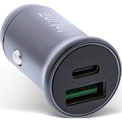 InLine USB KFZ Stromadapter Power Delivery, 12/24V, USB-A + USB Typ-C, grau